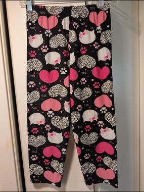 Women’s Black & Pink Cat Print Cropped Leggings Sz S/M NWOT